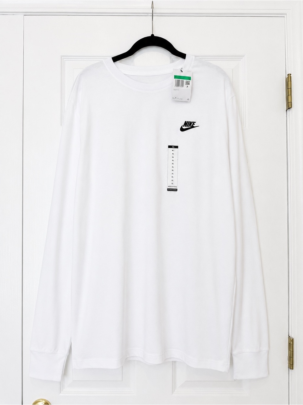 Nike White Long-Sleeve Tee with Black Swoosh